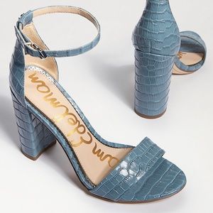 SAM EDELMAN YARO CROC BLUE BLOCK HEEL WORN ONCE SIZE 10